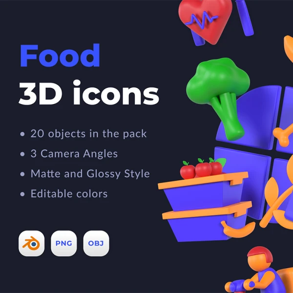 20款食品蔬菜3D模型素材 Food 3D icons .blender
