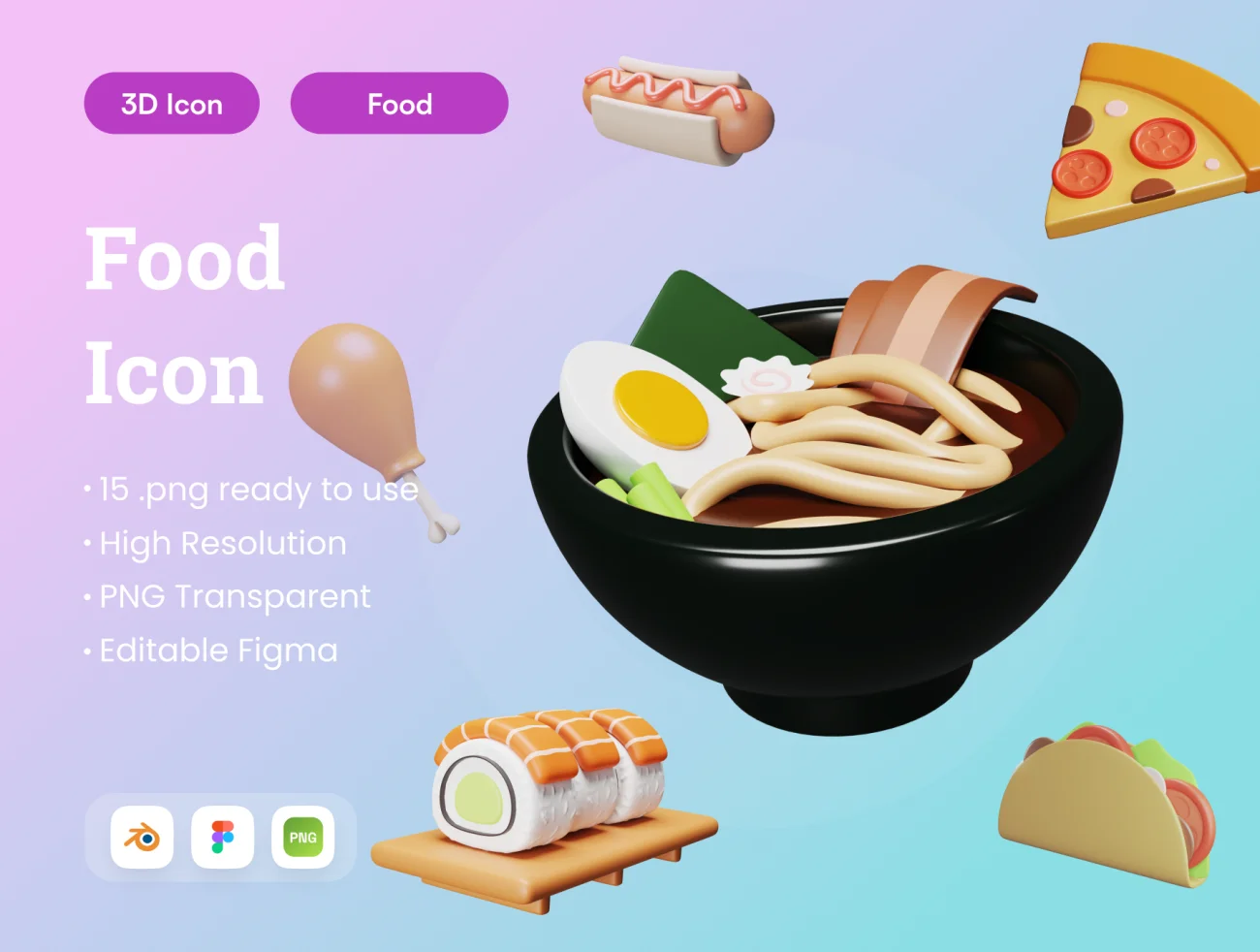 15款美食3D图标模型 Food 3D Illustration .blender .figma插图1