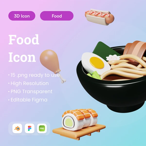 15款美食3D图标模型 Food 3D Illustration .blender .figma