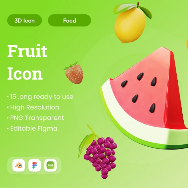 15款水果3D模型素材下载 Fruit 3D Illustration .blender .figma