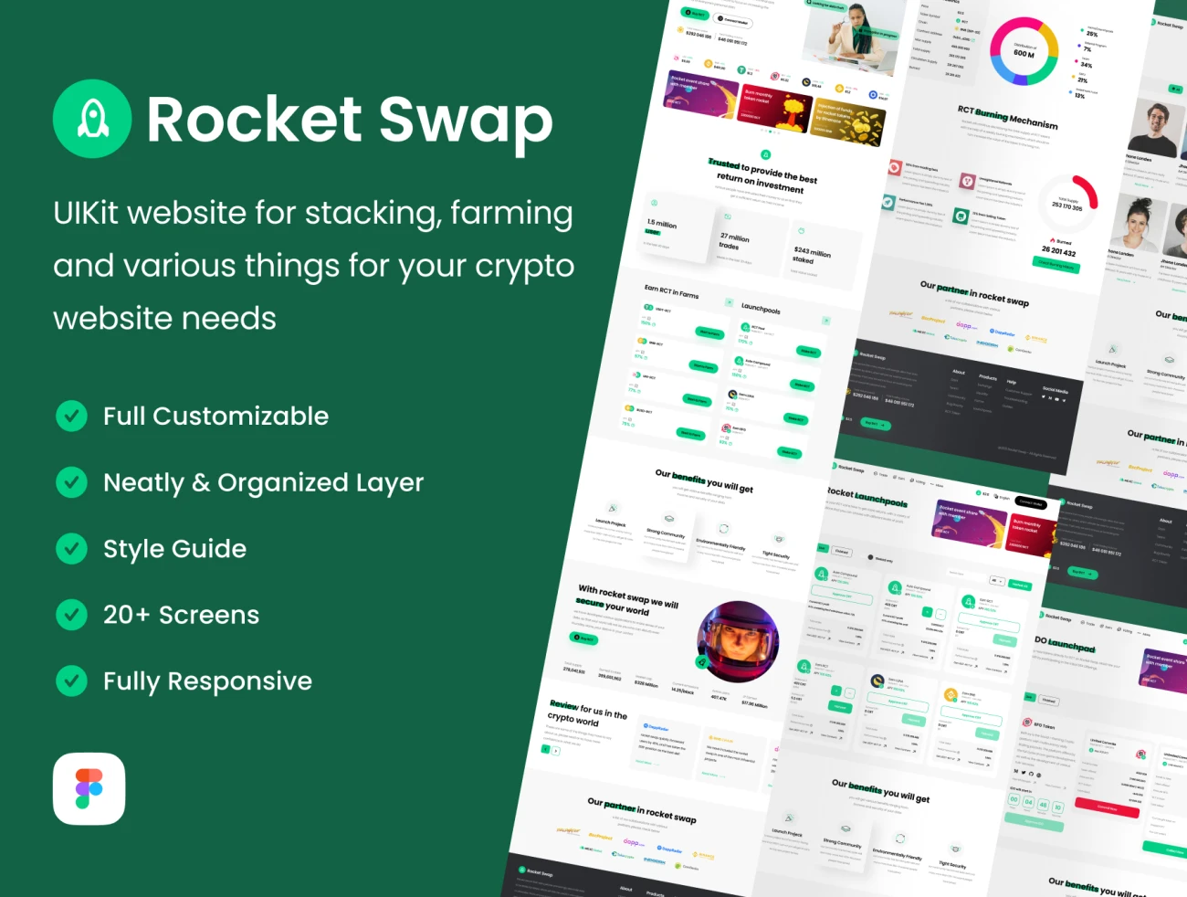 20屏适合股票加密货币平台的网站设计模板 Rocket Swap .figma插图1