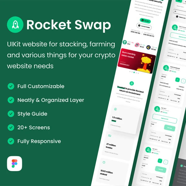20屏适合股票加密货币平台的网站设计模板 Rocket Swap .figma