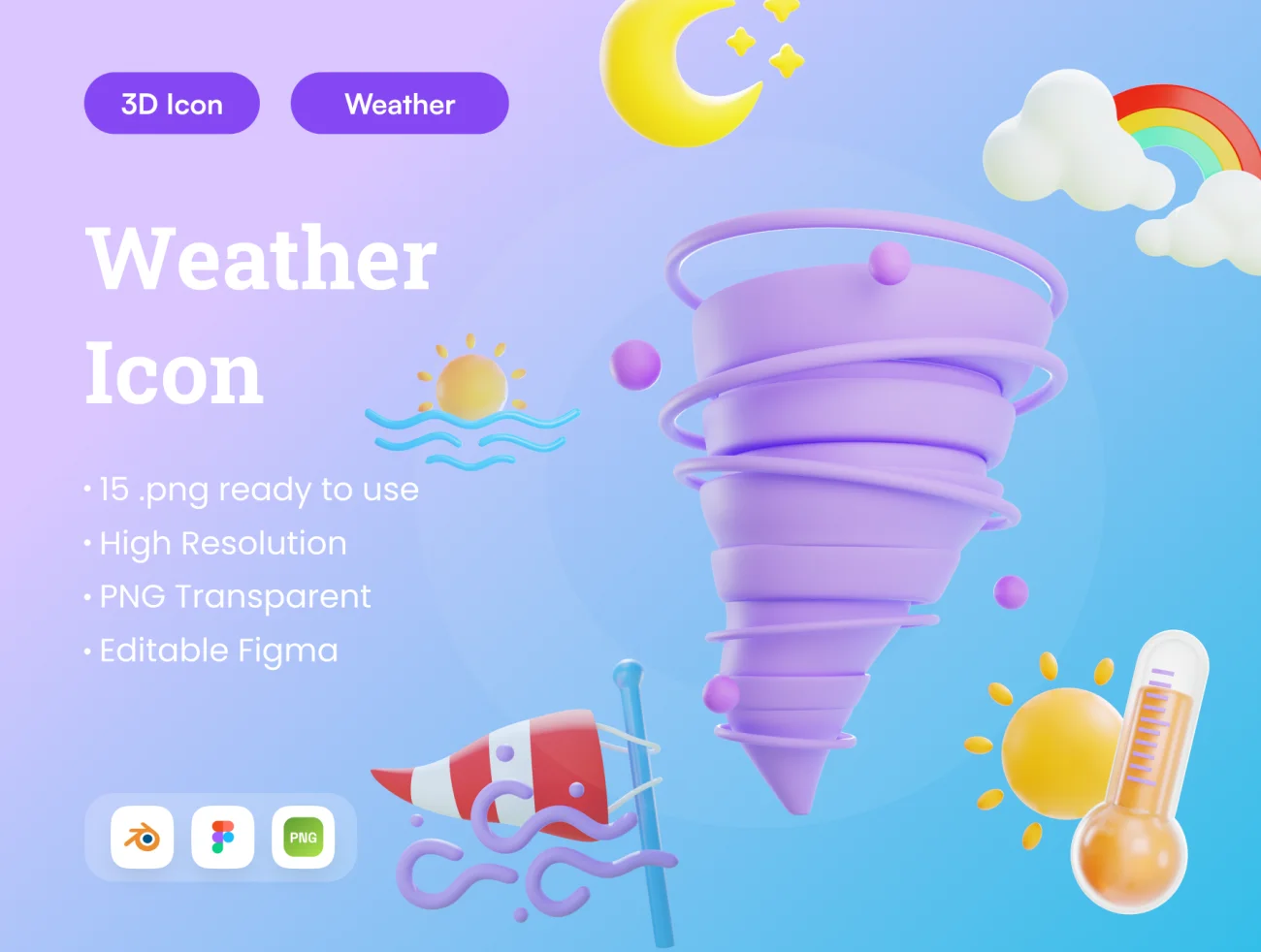 15款天气3D图标模型 Weather 3D Illustration .blender .figma-3D/图标-到位啦UI