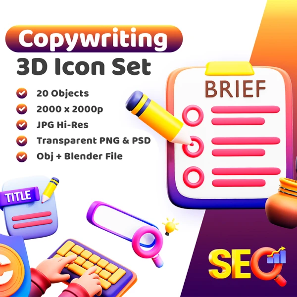 20款文案策划3D图标模型素材 3d Copywriting Icon .blender .psd