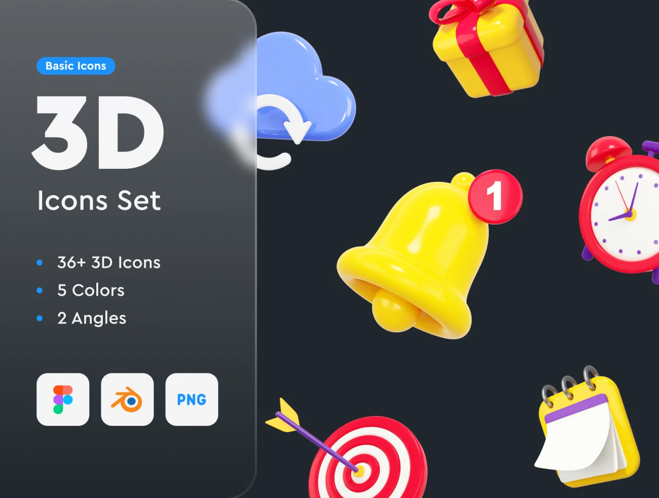 36款通用系统3D图标版图标模型素材 Basic 3D Icons Set .sketch .blender .figma插图1