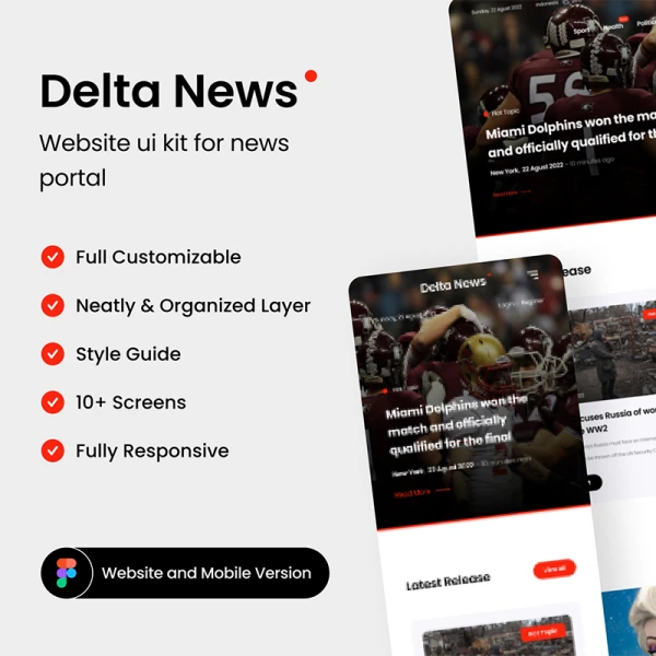 新闻门户网站UI设计套件素材 Delta News - Website uikit for news portal .figma