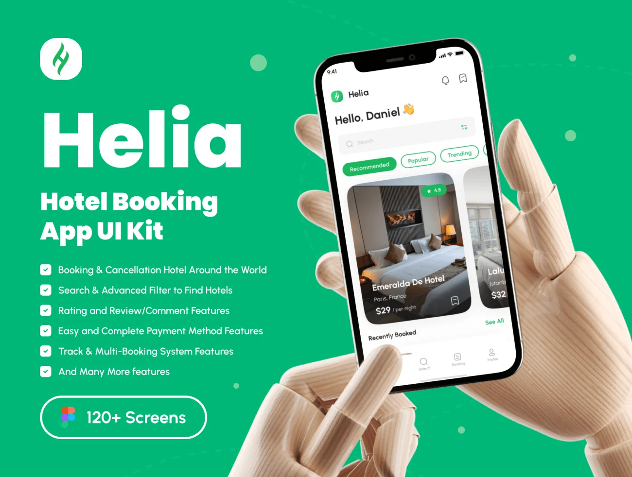 120屏旅游景点酒店门票预订应用UI设计套件 Helia – Hotel Booking App UI Kit .figma插图1