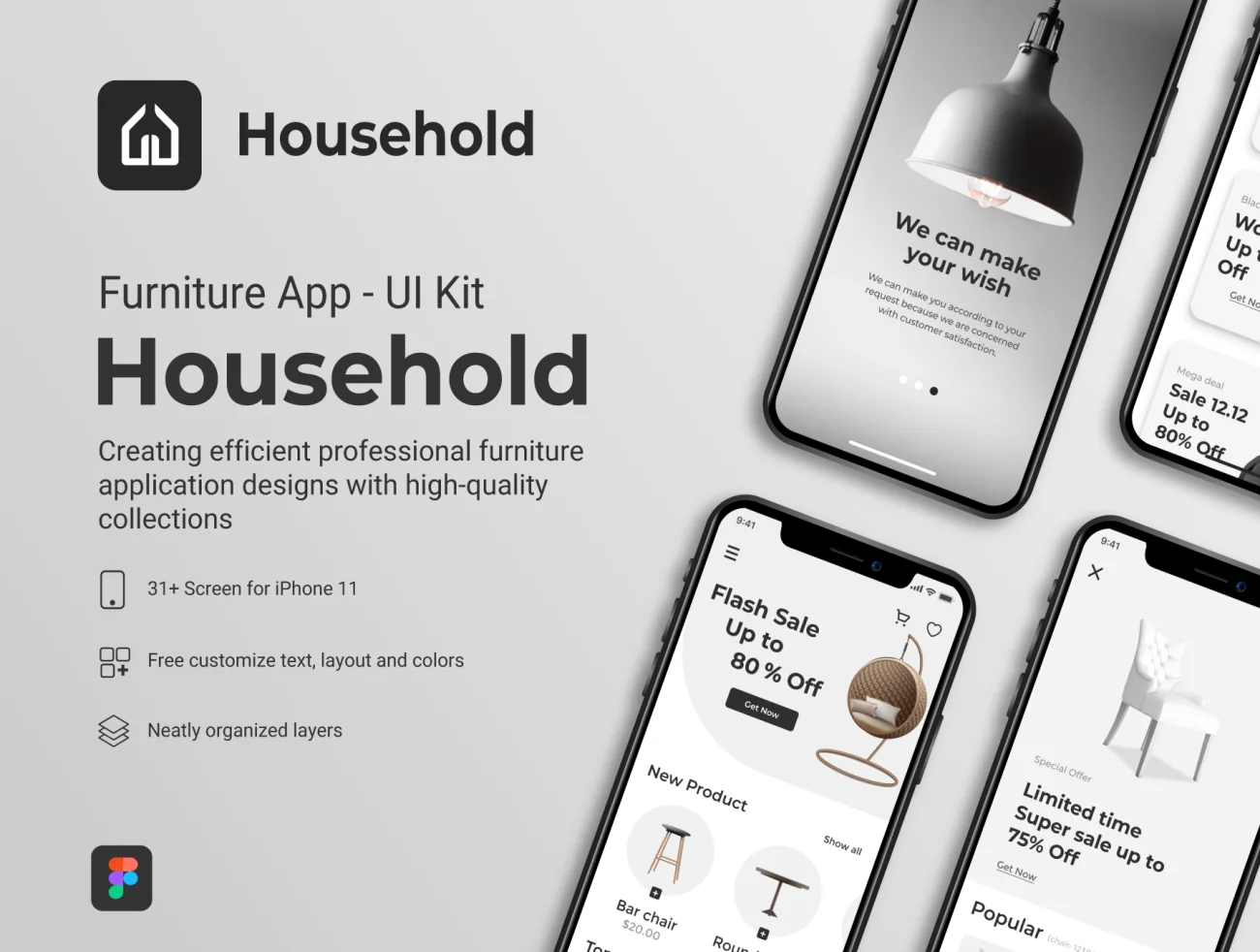 31屏家居家具应用UI设计套件 Household – Furniture Application Mobile UI Kit .figma插图1