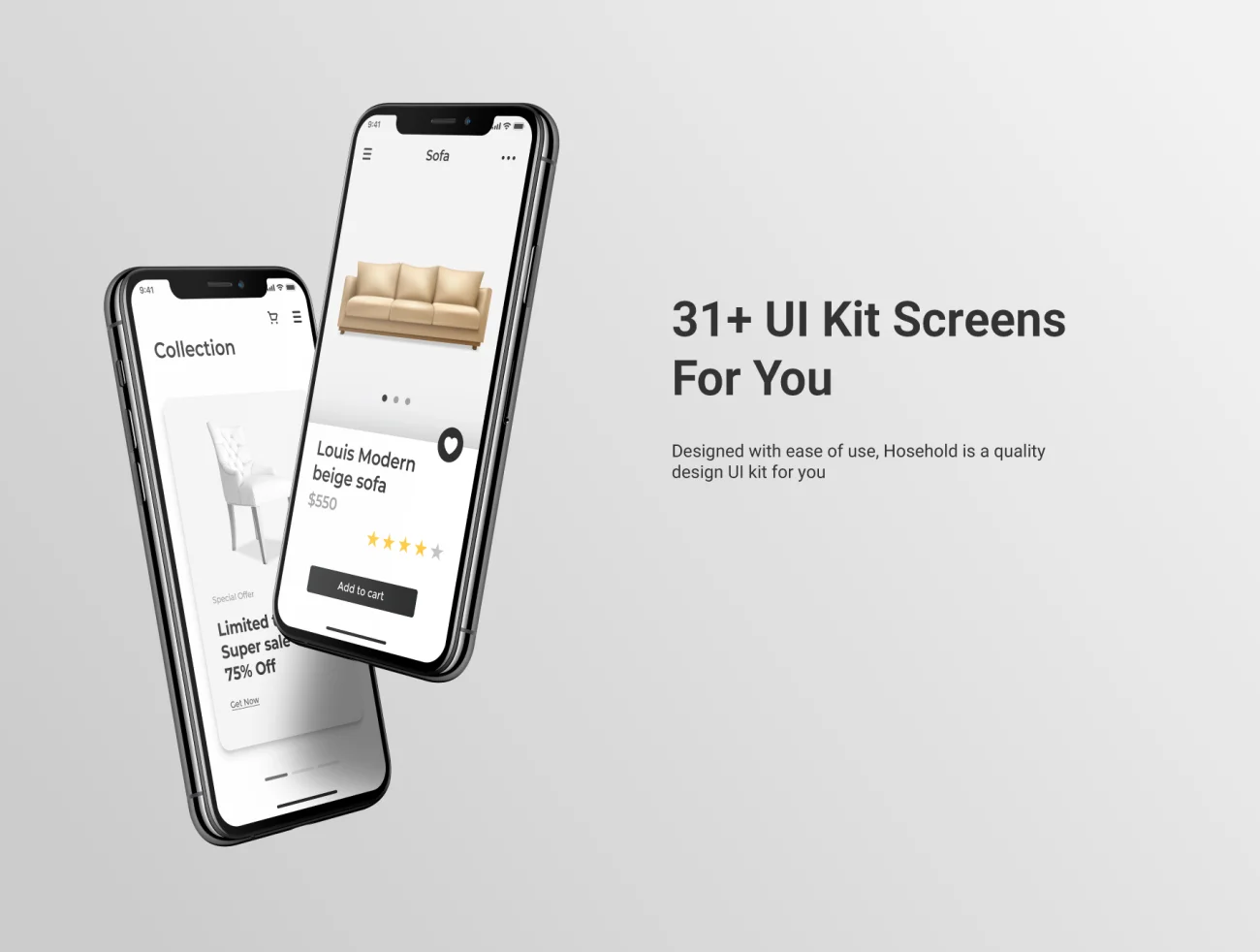 31屏家居家具应用UI设计套件 Household - Furniture Application Mobile UI Kit .figma-UI/UX、ui套件、主页、付款、列表、卡片式、图表、应用、表单、详情-到位啦UI