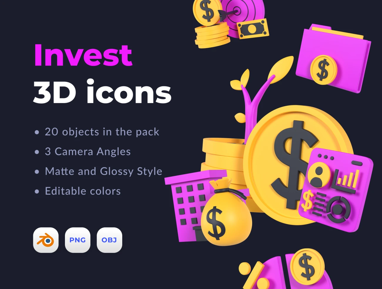 20个投资理财立体3D图标模型素材 Invest 3D icons .blender-3D/图标-到位啦UI