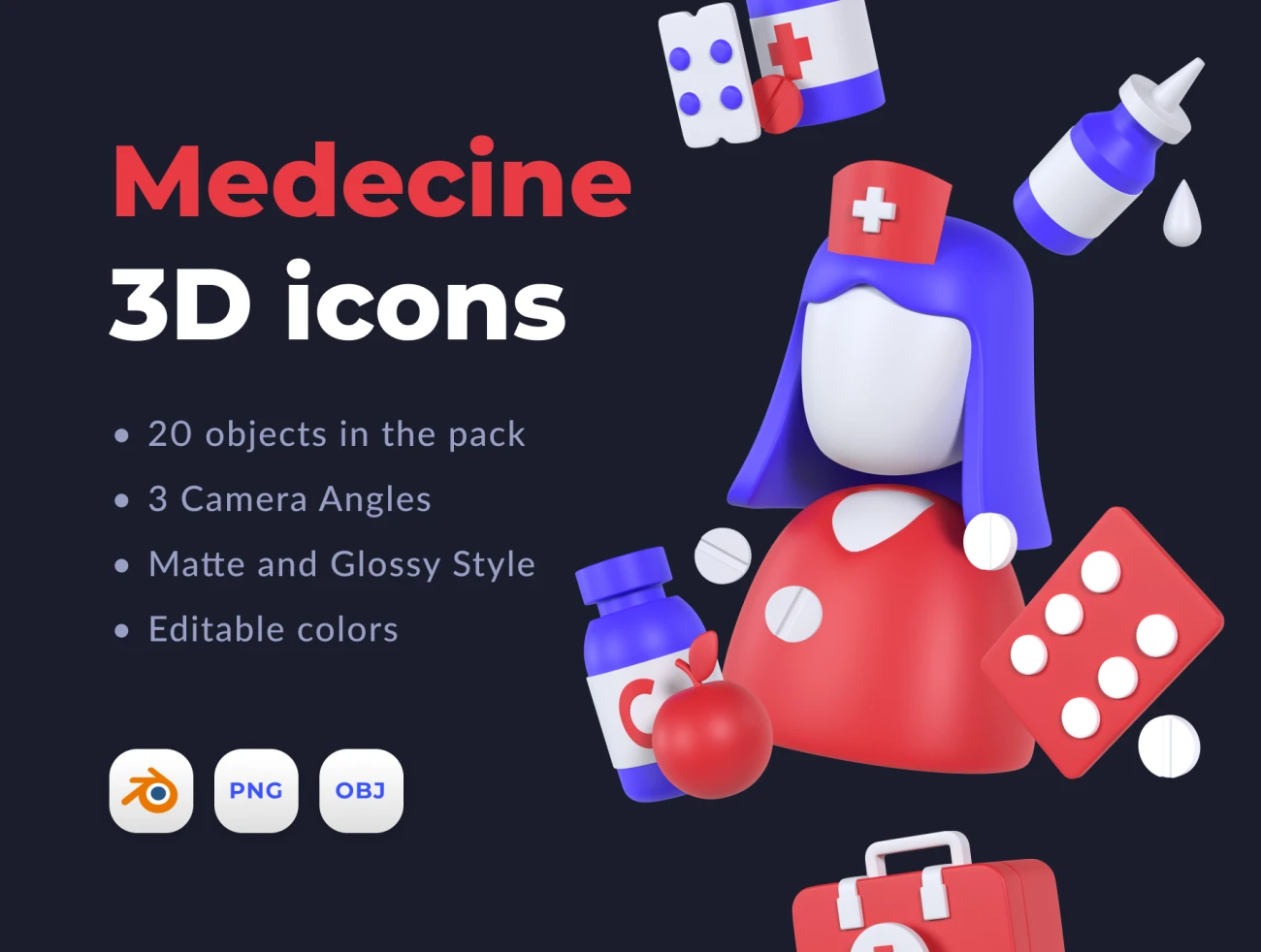 20款医疗3D图标模型素材 Medecine 3D icons .blender插图1