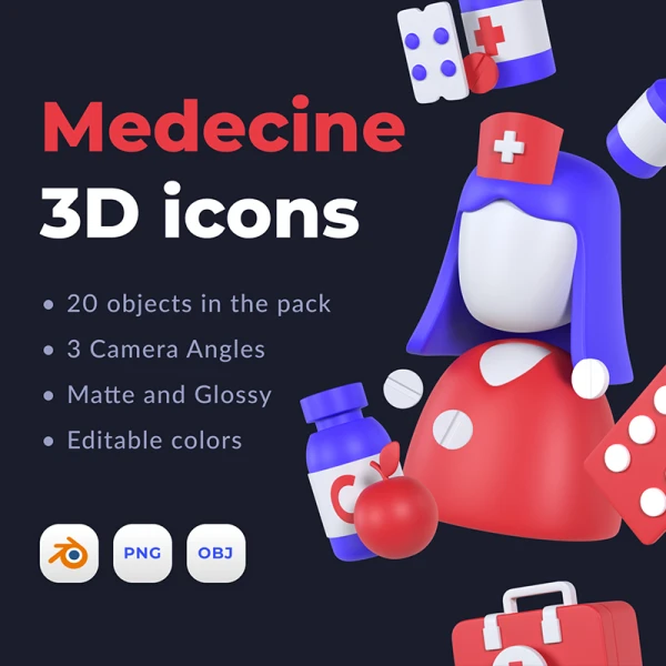 20款医疗3D图标模型素材 Medecine 3D icons .blender