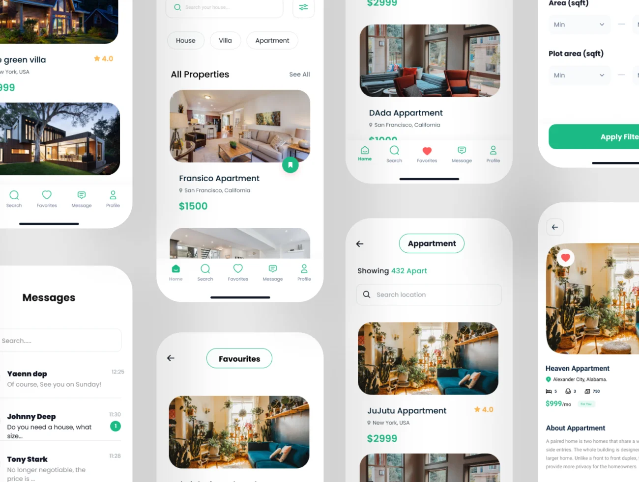 45屏地产租房售房应用程序设计套件 R-Estate- Real Estate App UI KIT .figma-UI/UX、ui套件、主页、介绍、付款、图表、应用、播放器、聊天、表单、详情、预订-到位啦UI