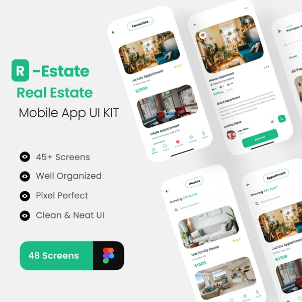45屏地产租房售房应用程序设计套件 R-Estate- Real Estate App UI KIT .figma