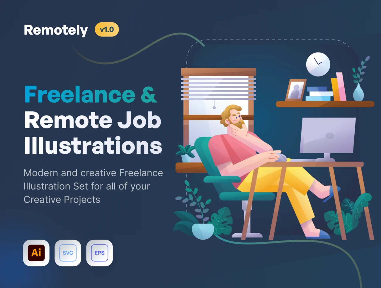 12款自由职业现代矢量创意插图素材 Remotely – Freelance & Remote Job Illustrations .ai .figma插图1