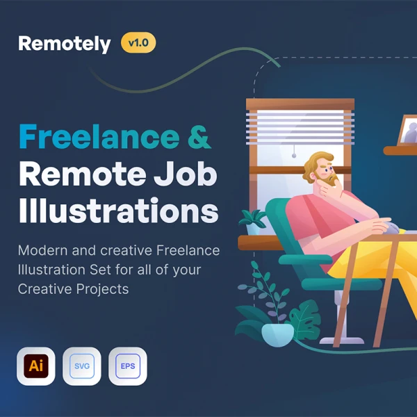 12款自由职业现代矢量创意插图素材 Remotely - Freelance & Remote Job Illustrations .ai .figma