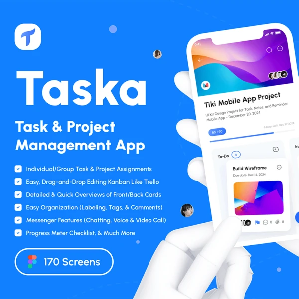 170屏日程管理应用程序UI套件 Taska - Task & Project Management App UI Kit .figma