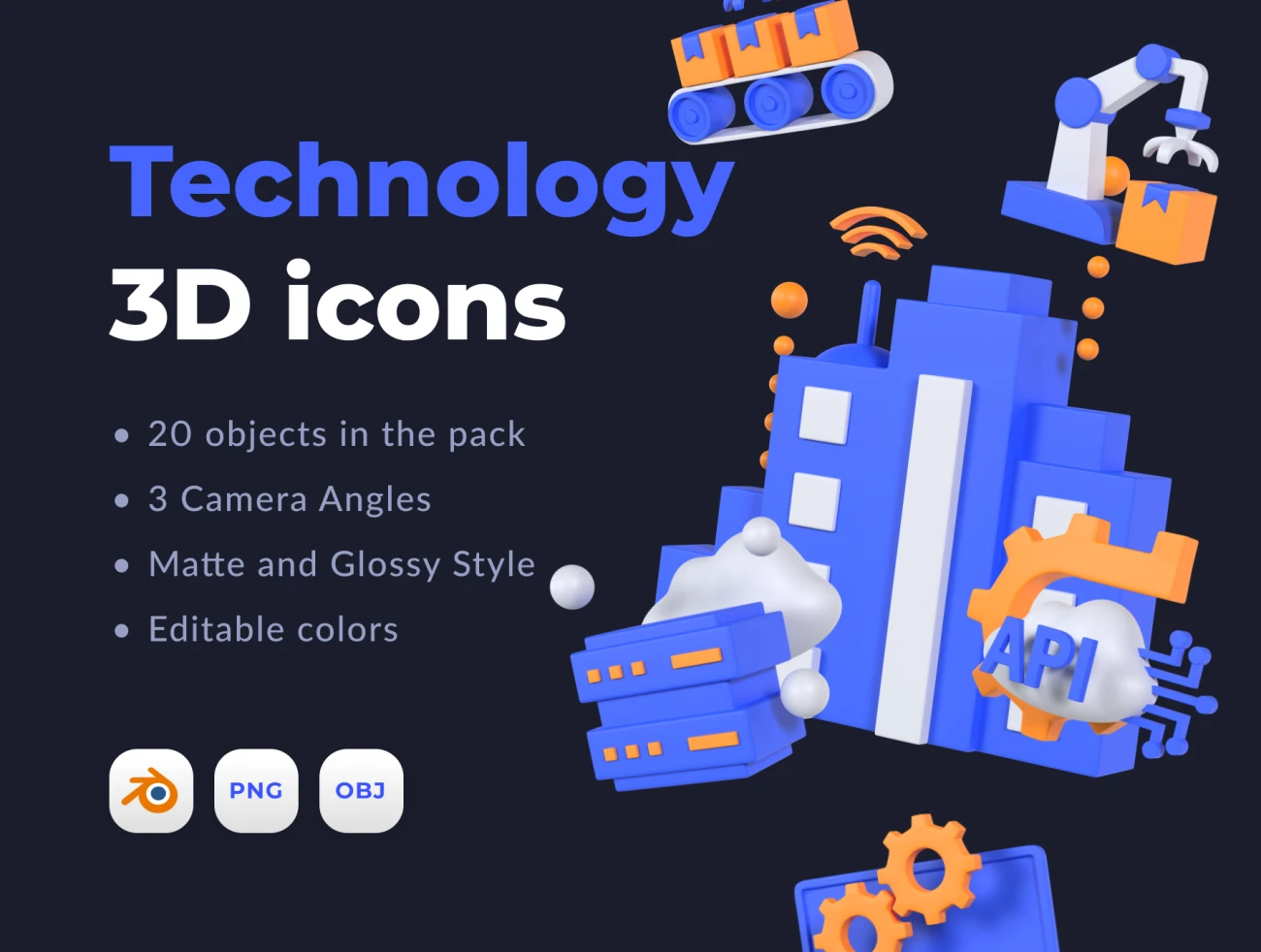 20款科技3D图标模型 Technology 3D icons .blender-3D/图标-到位啦UI