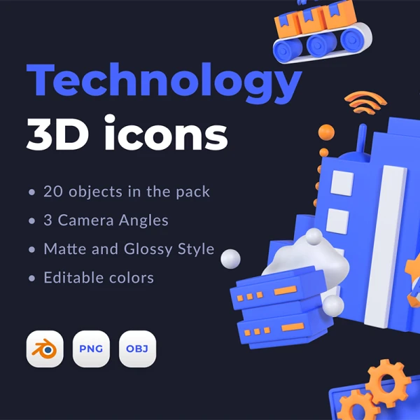 20款科技3D图标模型 Technology 3D icons .blender