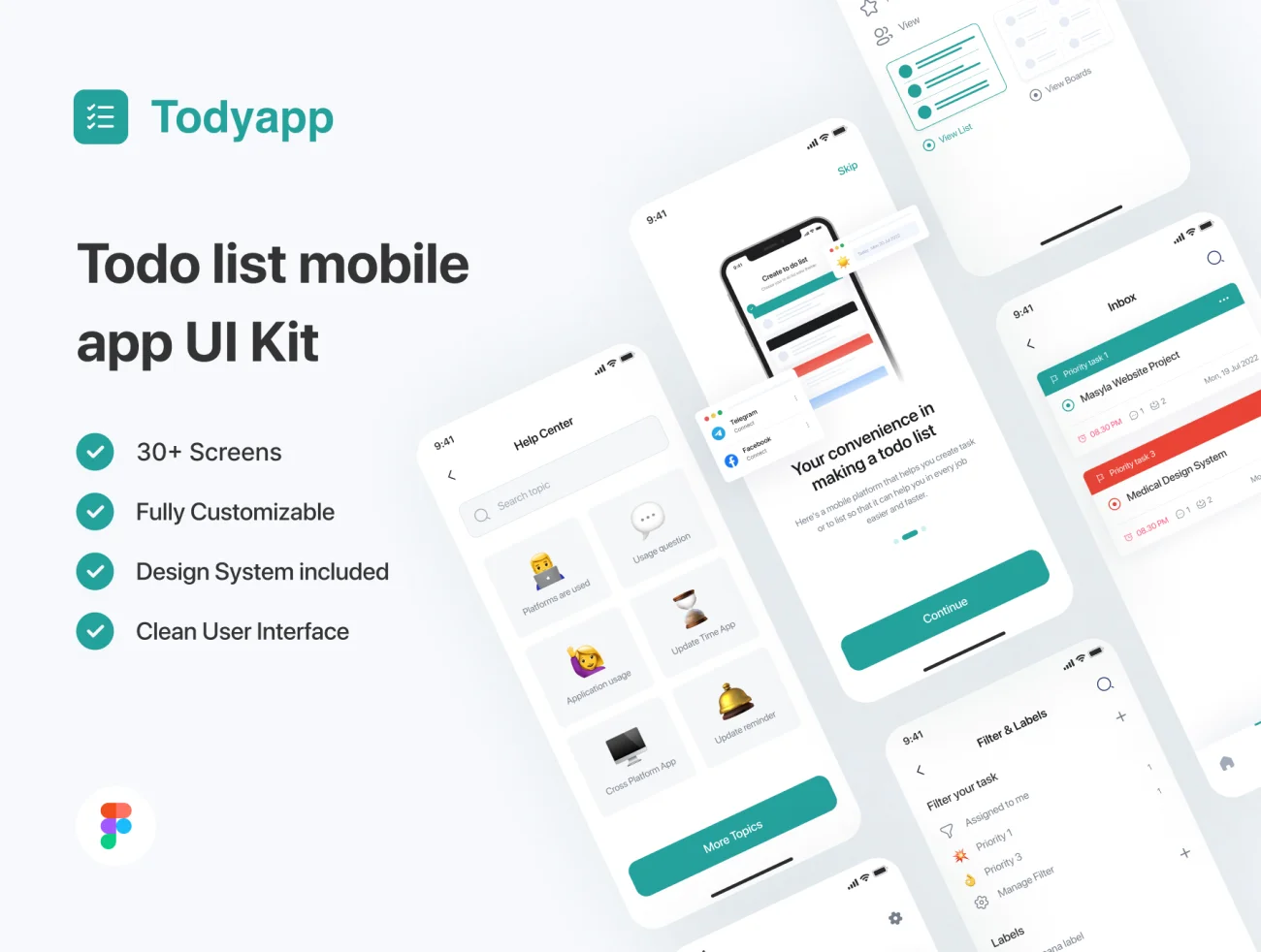 30屏待办事项应用程序UI套件 Todyapp - Todo List Mobile App UI Kit .figma-UI/UX、ui套件、列表、卡片式、应用、表单-到位啦UI