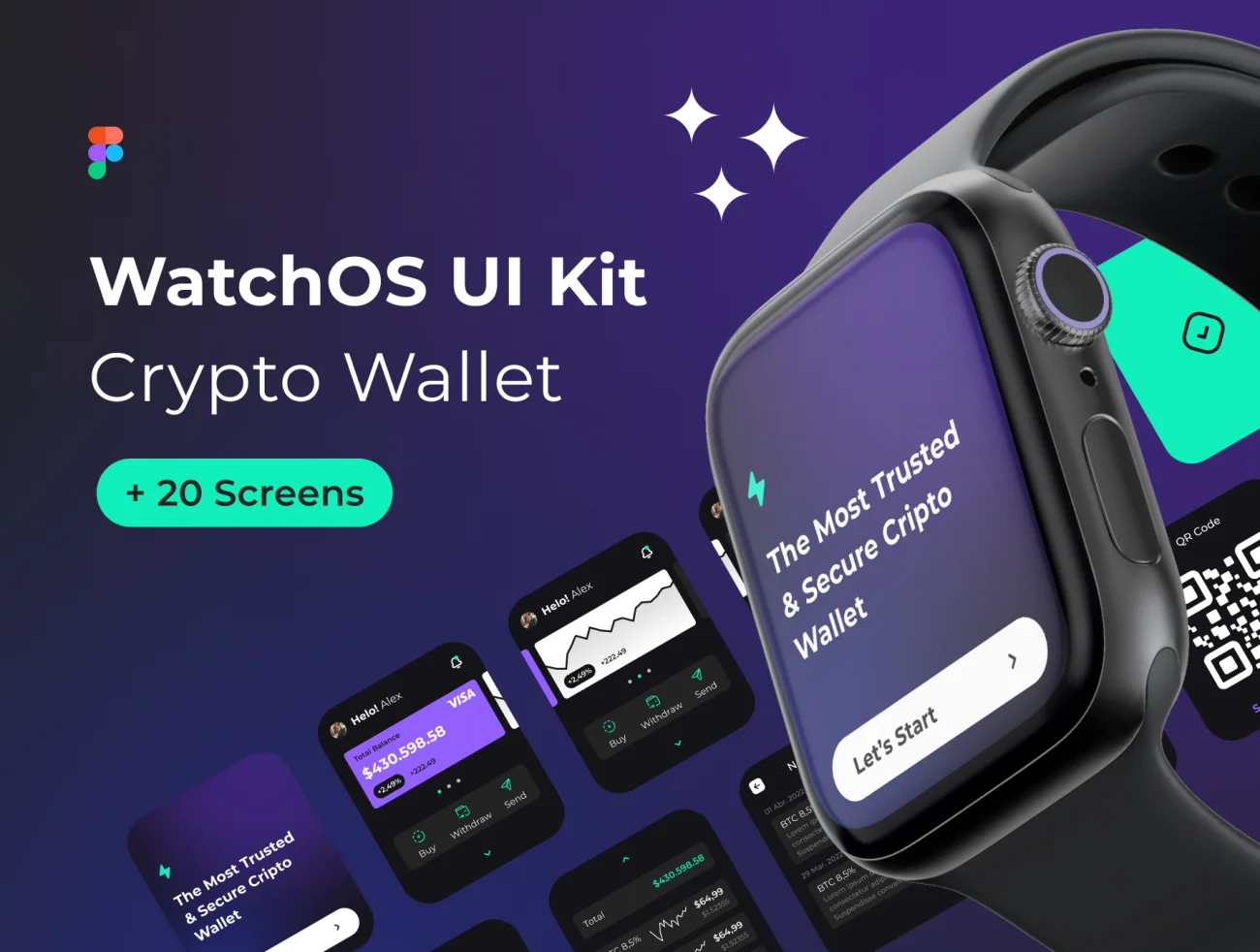 20屏手表加密电子钱包应用UI设计套件 WatchOS UI Kit – Crypto Wallet .figma插图1