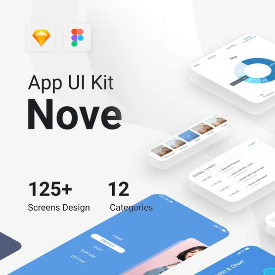 125屏iOS UI设计套件 Nove - Mobile UI Kit of 125+ iOS Templates .sketch .xd .figma