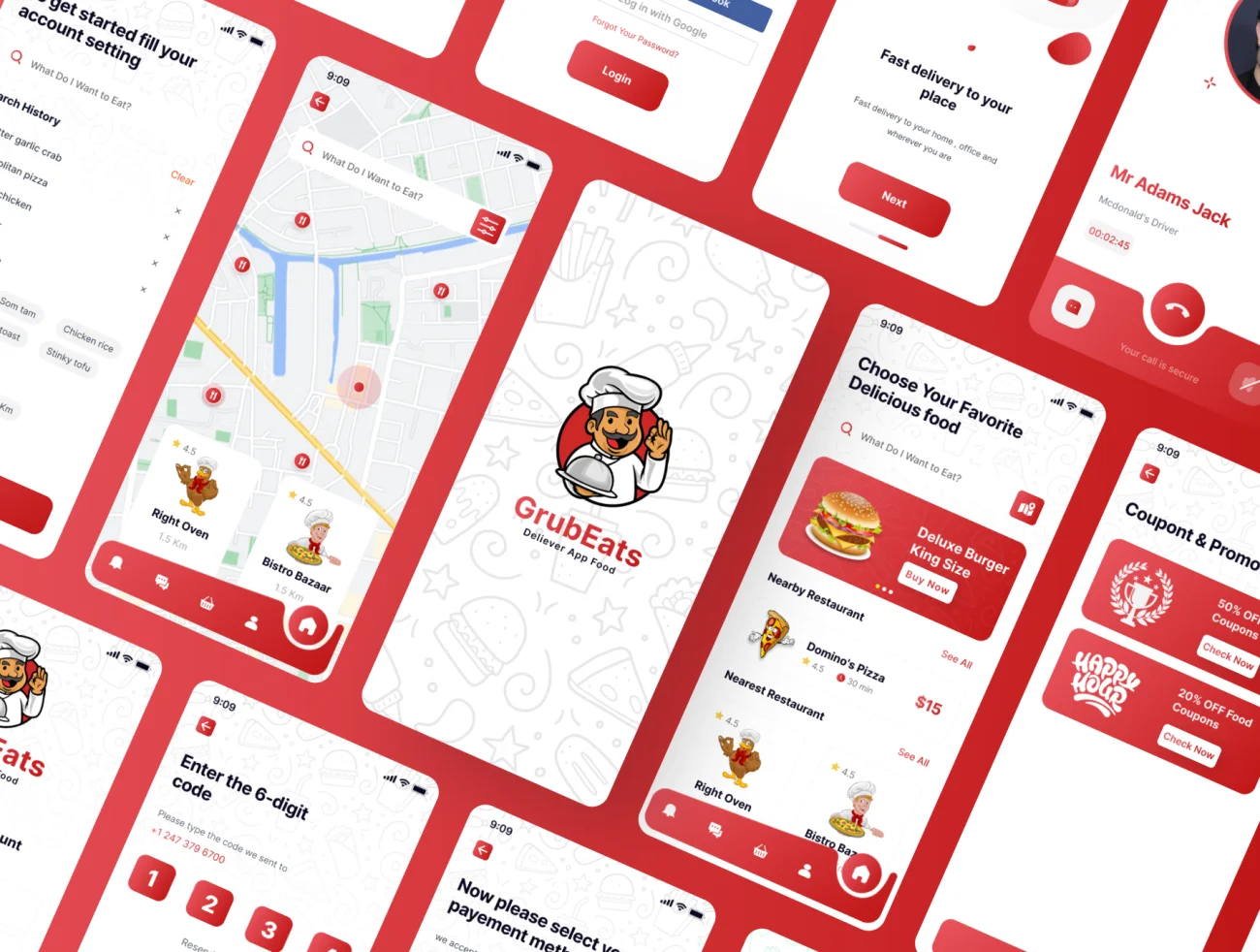 47屏点餐配送应用UI设计套件 GrubEats Delivery App Food UI Kit .figma插图9