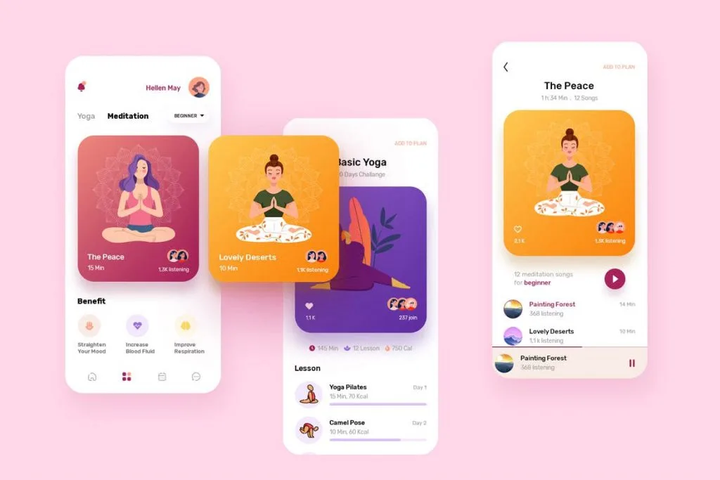 运动瑜伽应用UI设计套件 May – Yoga & Meditation Mobile App UX, UI Template .xd .psd插图3