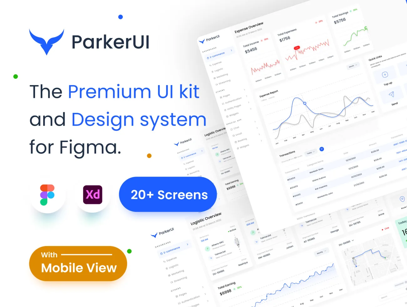 20屏高级数据分析可视化UI套件 ParkerUI – Premium Analytics UI kit .xd .figma插图1