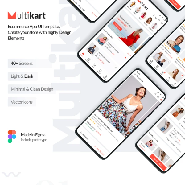 40屏潮流服饰电子商务应用模板含源码 Multikart - Ecommerce Mobile App UI Kit-Preview .figma .html