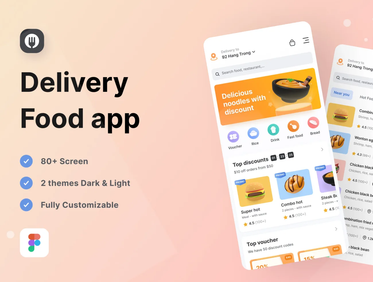 80屏外卖点餐配送应用UI套件 Yummy! – Delivery Food App .figma插图1