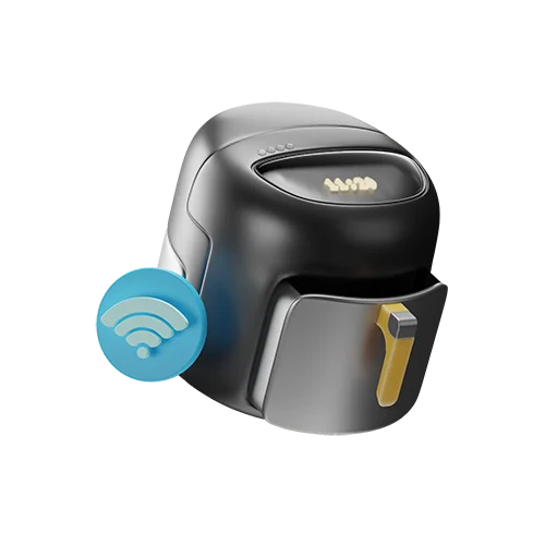 空气油炸锅智能技术安全3D图标 air fryer smart technology security icon