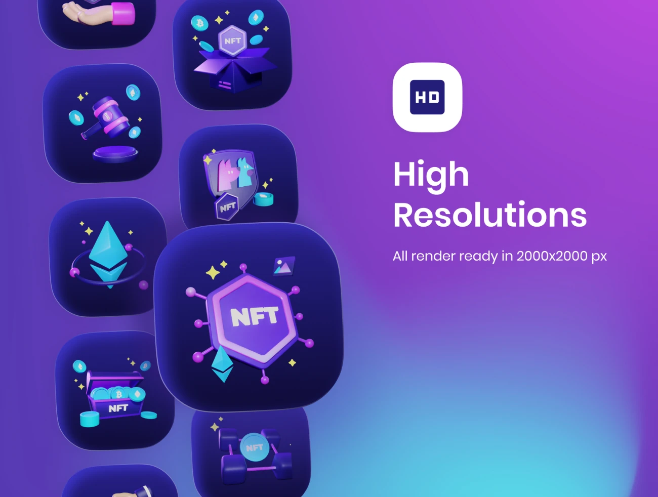 3D未来科技风格NFT图标模型素材 3D NFT Icons Illustration Pack .blender .figma插图7