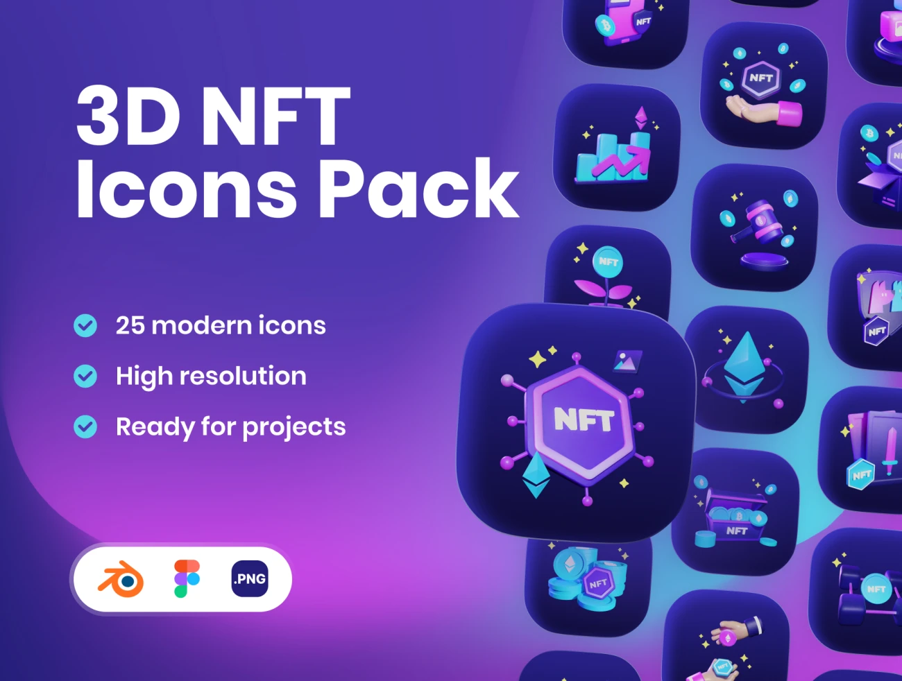 3D未来科技风格NFT图标模型素材 3D NFT Icons Illustration Pack .blender .figma插图1