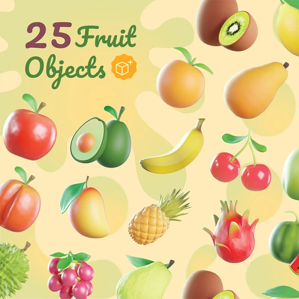 3D水果高精度模型25款 Fruit 3D Icons .blender .psd