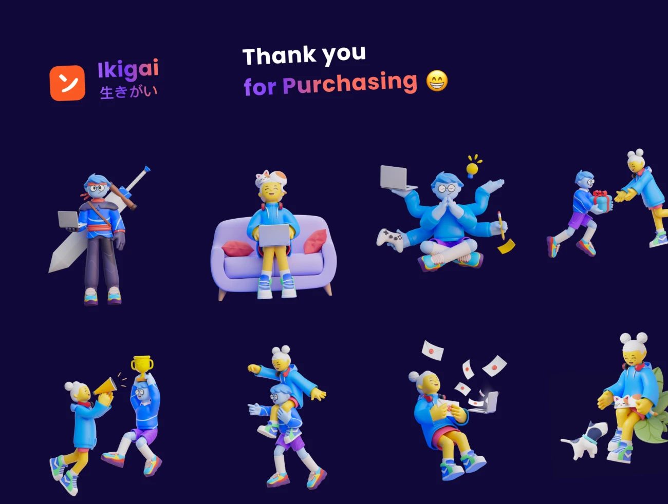 日本奋斗3D角色人物模型插图包20款 Ikigai – 3d Character Pack .blender .psd .figma插图15