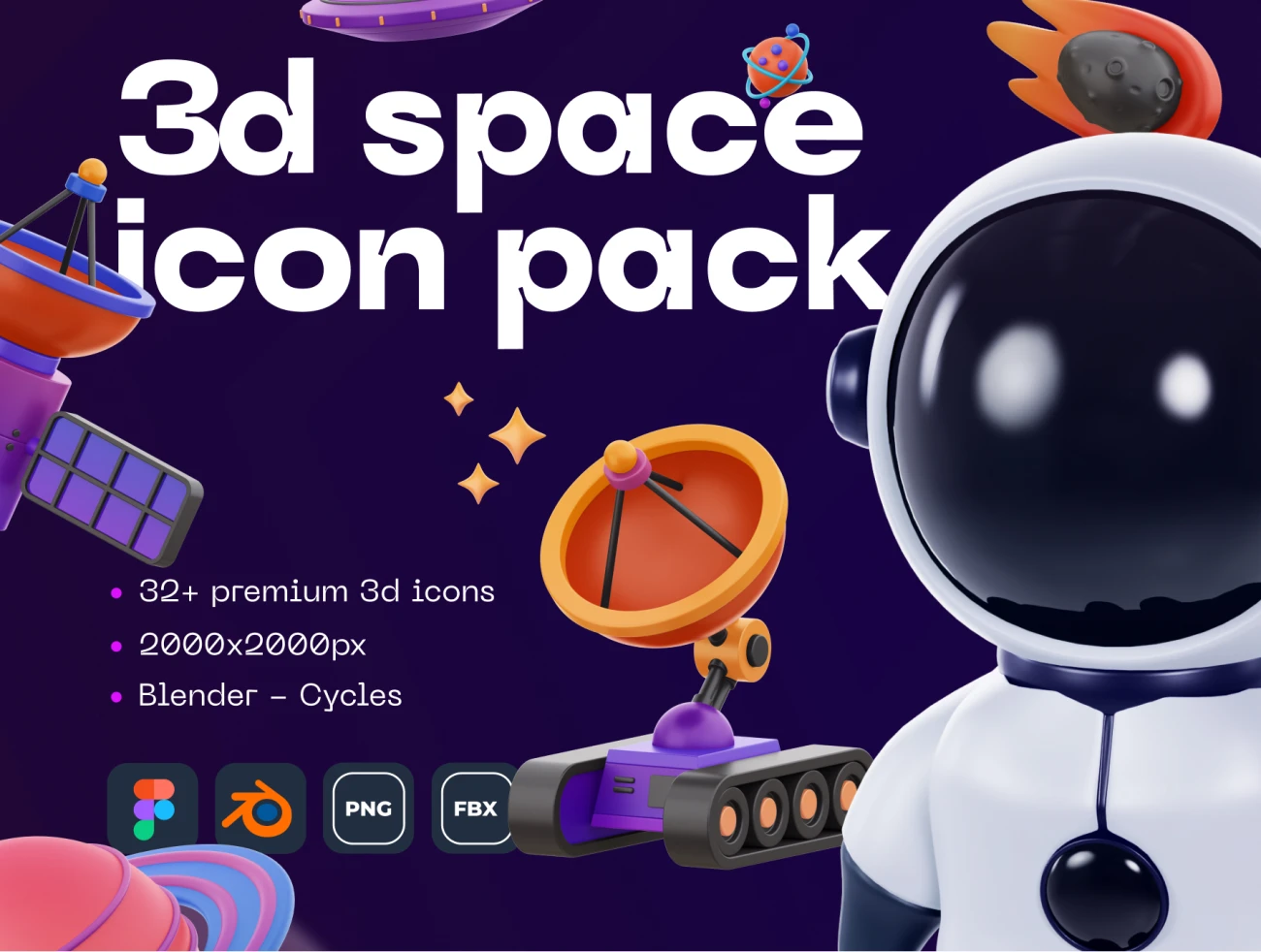 探索宇宙3D图标模型32款 Space! 3D Icon Pack .blender .figma插图1
