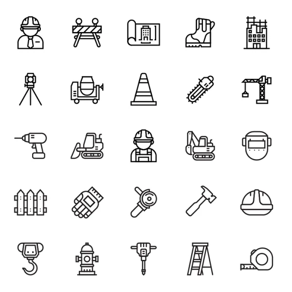 建筑建造施工线性图标200款素材合集 200 Construction Icons Set .sketch .psd .ai .xd