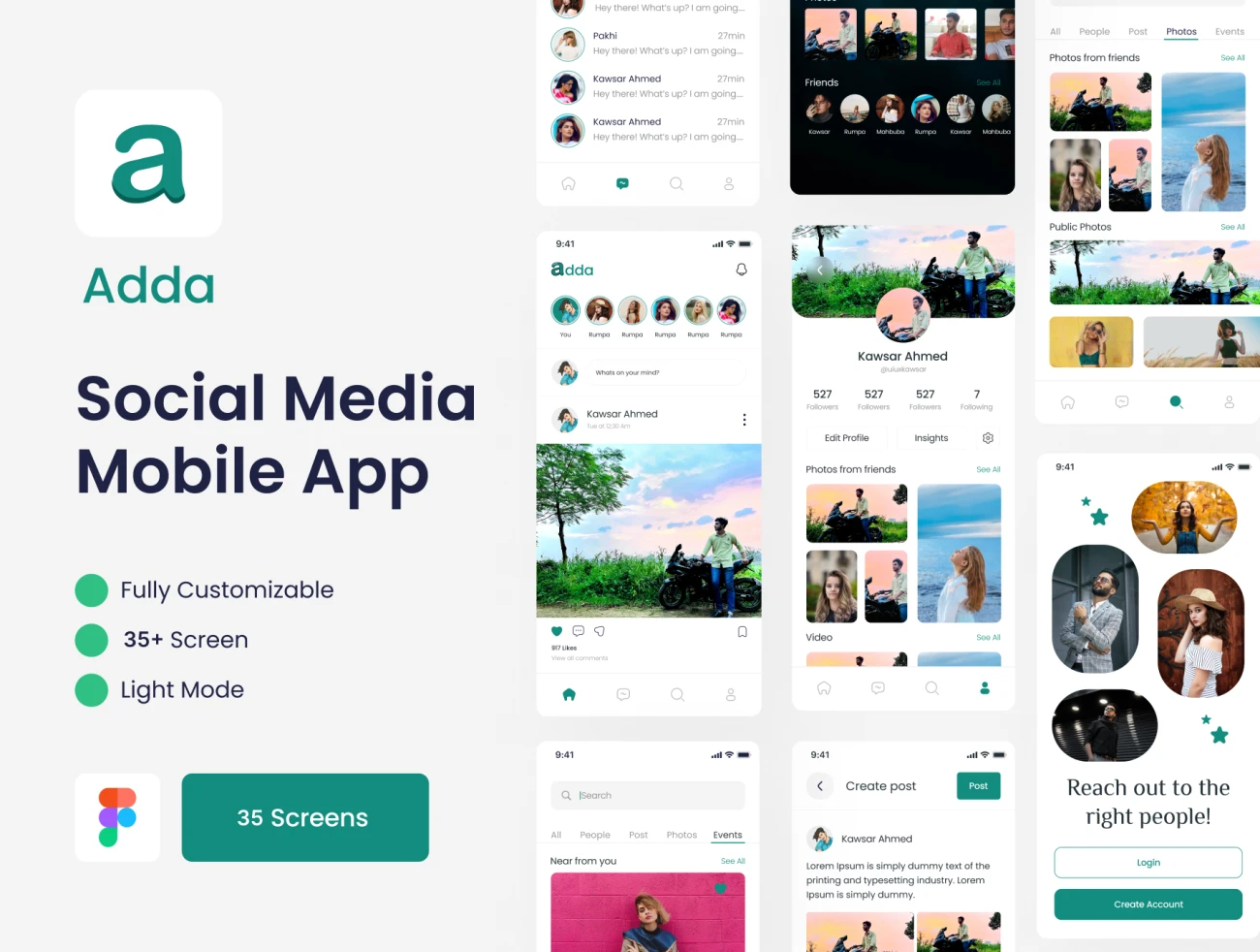 个人社交网络应用UI设计套件35屏 Adda – Social Network Mobile App UI Kit .figma插图1