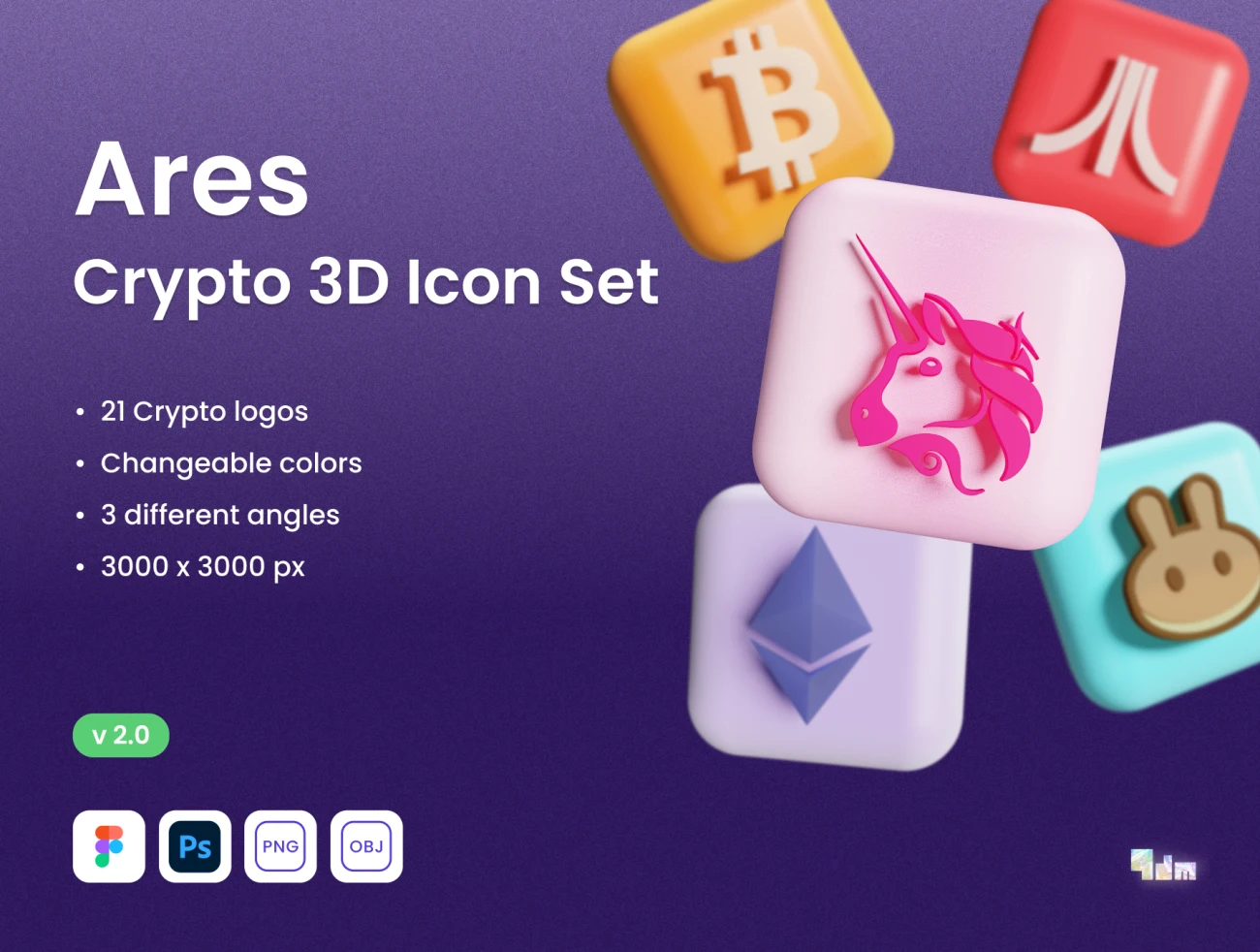 3D 加密货币图标png版 Ares Vol. 2 – Crypto 3D Icon Set-PNG .png插图1