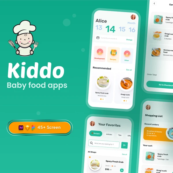 儿童食品代餐网购点餐平台应用UI设计套件45屏 Baby Food Apps UI Kit .figma