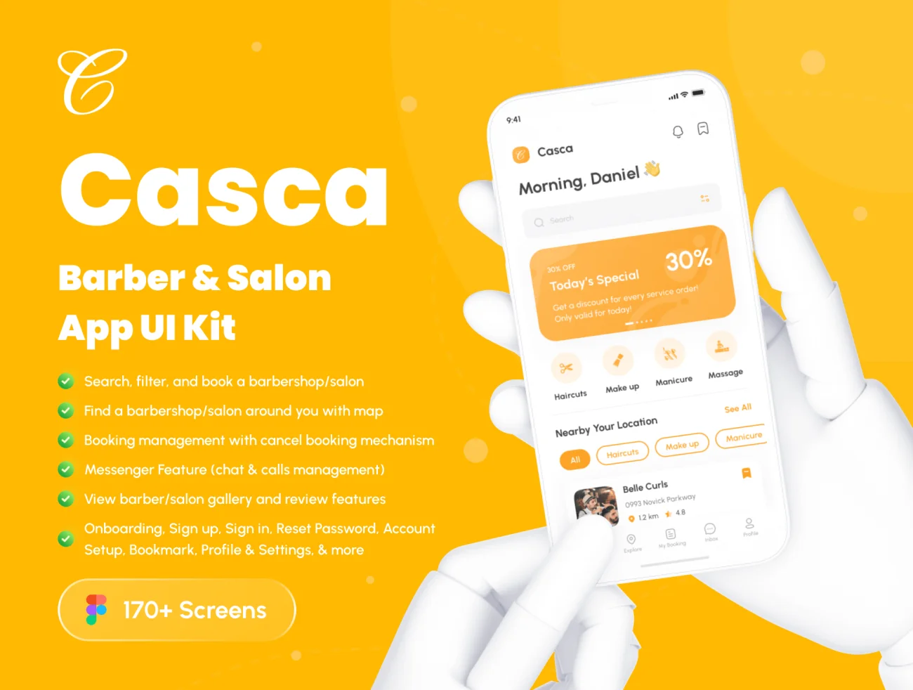 美发沙龙皮肤护理应用UI设计套件170屏 Casca – Barber & Salon App UI Kit .figma插图1