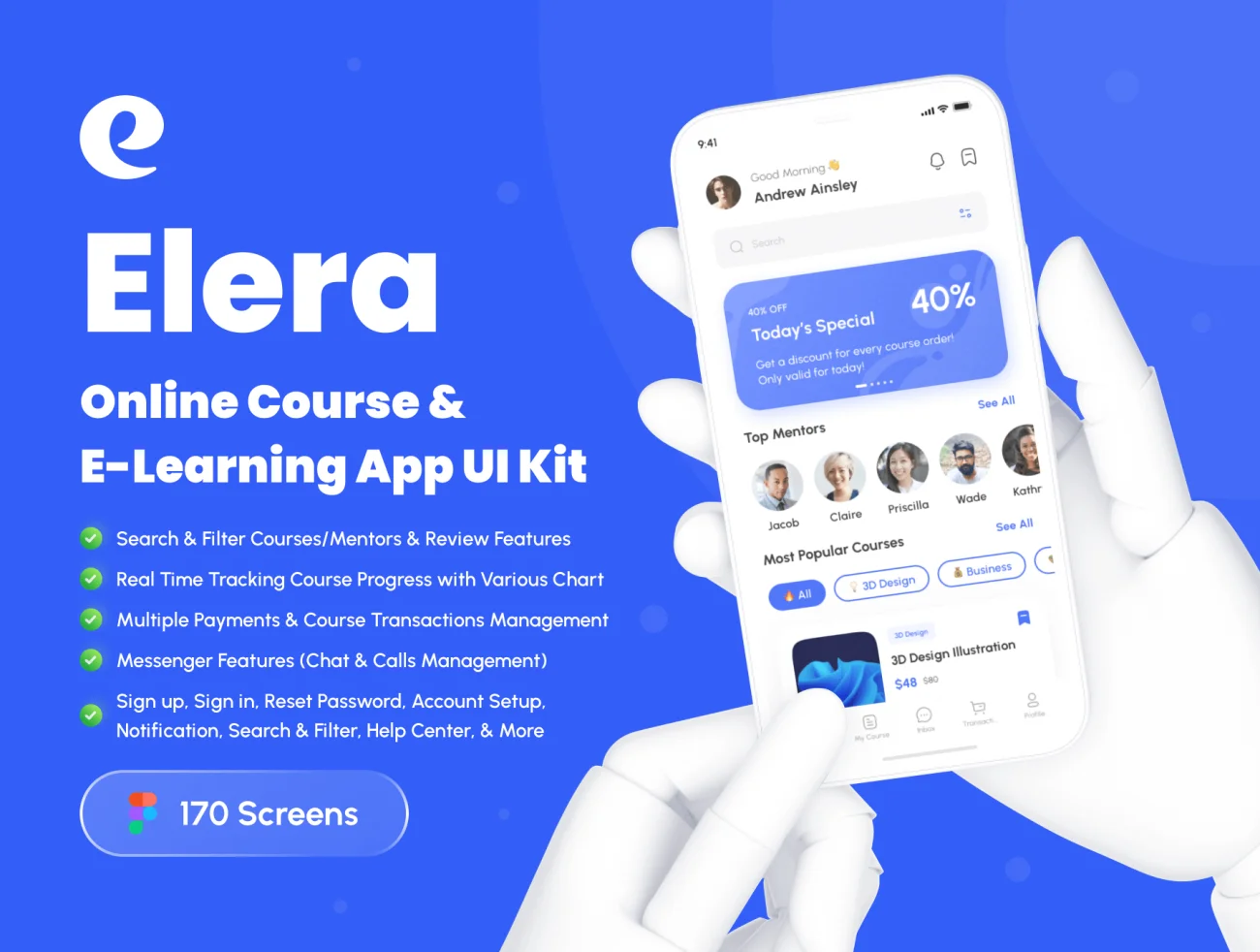 在线课程网络学习应用程序 UI 套件170屏 Elera – Online Course & E-Learning App UI Kit .figma插图1