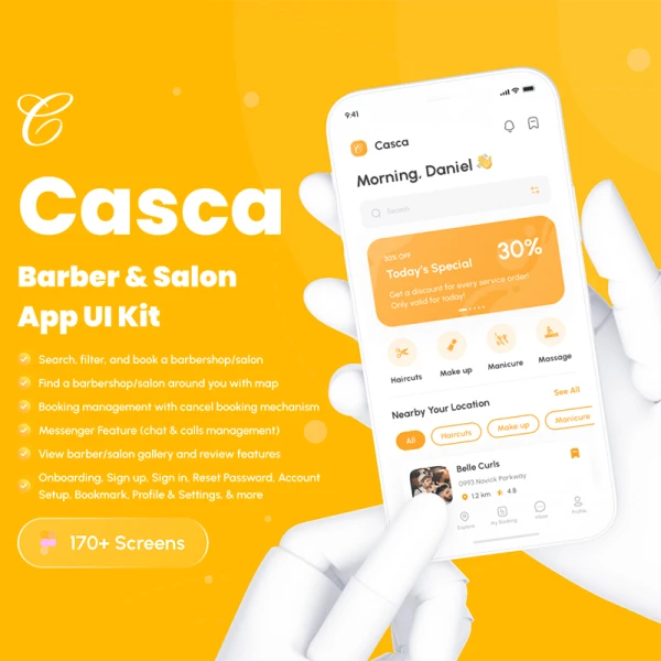 美发沙龙皮肤护理应用UI设计套件170屏 Casca - Barber & Salon App UI Kit .figma