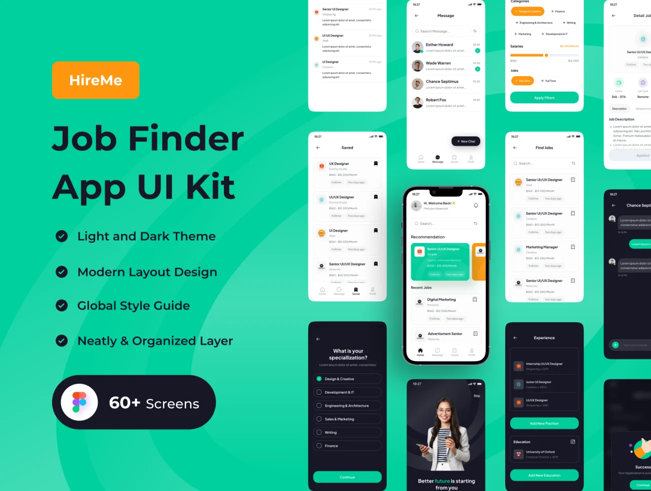 专业金融人才求职招聘平台UI设计套件60屏 HireMe – Job Finder App UI Kit .figma插图1
