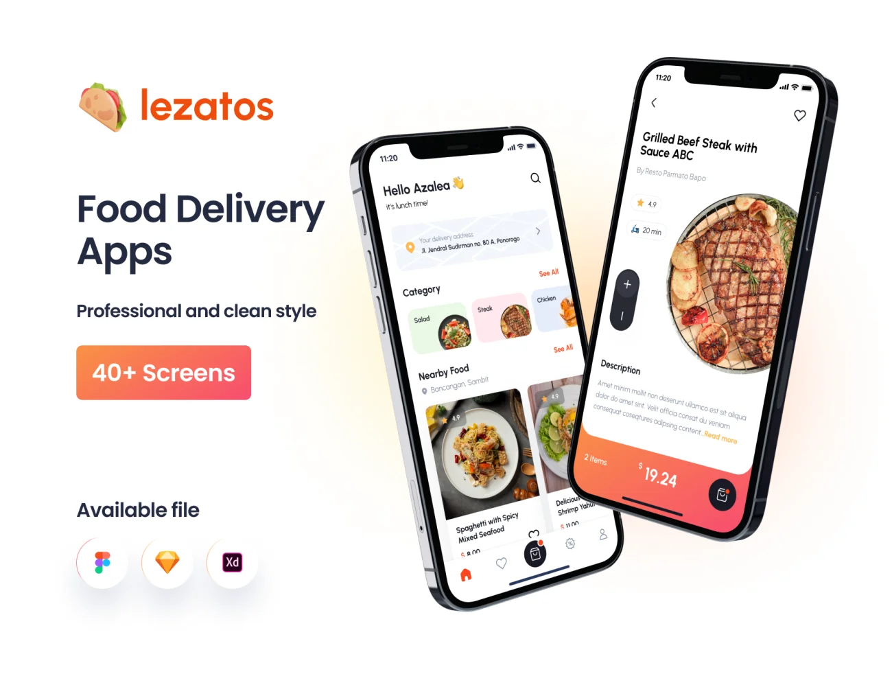 外卖点餐送餐应用UI设计套件40屏 Lezatos – Food Delivery Apps .sketch .xd .figma插图1