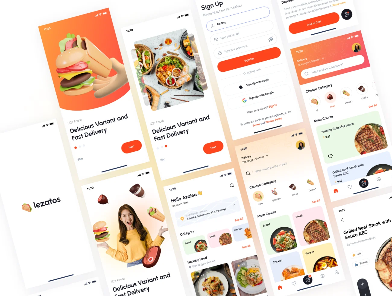 外卖点餐送餐应用UI设计套件40屏 Lezatos – Food Delivery Apps .sketch .xd .figma插图3