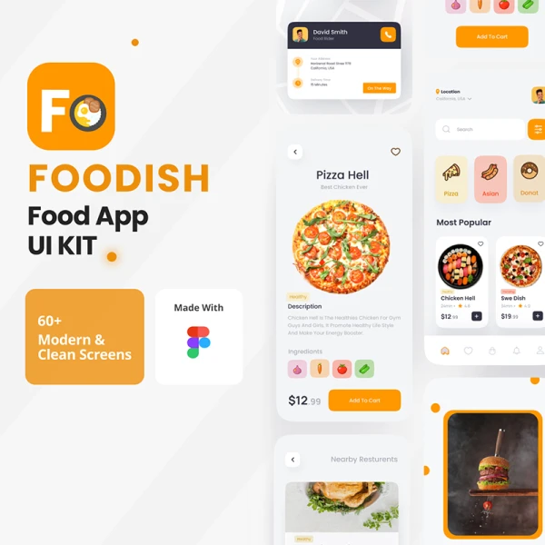 美食披萨汉堡点餐配送应用设计套件60屏 Foodish Food App UI KIT .figma