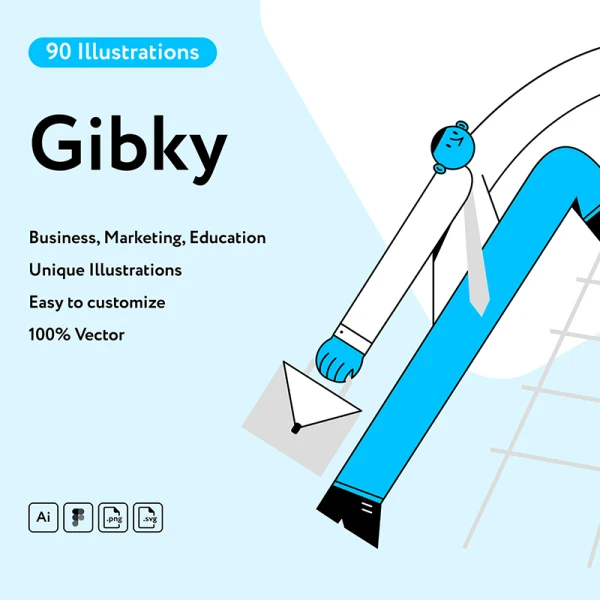 90幅商业营销教育矢量抽象插图 Gibky Collection .sketch .psd .ai .figma