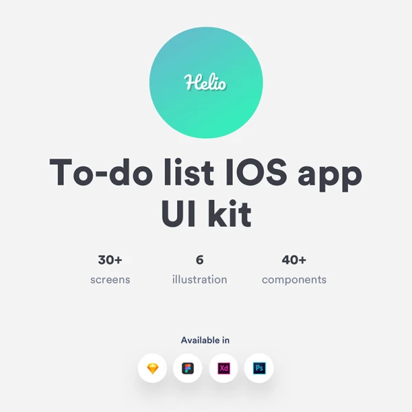 待办事项备忘列表 iOS UI 套件30屏 Helio to-do list iOS UI kit .sketch .psd .xd .figma